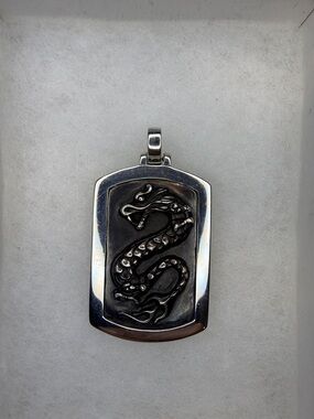 John Hardy Dragon Dog Tag Pendant Sterling Silver 925